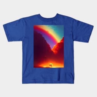 RAINBOW ON SUMMER DAY WITH RED CLOUDS Kids T-Shirt